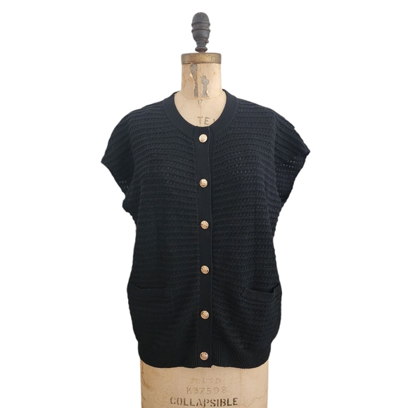 Anrabess Sleeveless Button Down Cardigan Sweater Vest Black M NWT - Picture 2 of 5